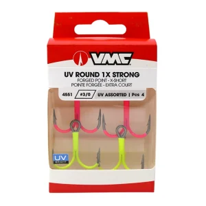 VMC 4551 UV Assorted Round 1X Strong -kolmihaarakoukku